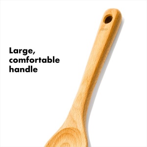 Lingura mare de lemn OXO Good Grips cu finisaj in ulei natural - lingura de bucatarie pentru amestecare si servire pentru vase de gatit cu acoperire antiaderenta, naturala, naturala - Img 5