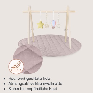 Lionelo Anis Baby Gym cu arc din lemn si saltea de joaca 100 cm Montessori - Img 3