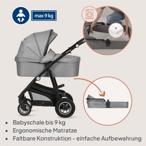 Lionelo Bianka Kinderwagen 3 in 1 Sistem de calatorie pliabil cu amortizoare si accesorii - Img 3