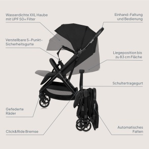 Lionelo Julie Air Buggy pana la 22 kg de la 6 m la 4 ani Pentru aeronave Roti pivotante Suspensie 360deg Mecanism de pliere cu o singura mana Reglarea spatarului Copertina SPF50+, usoara - Img 9