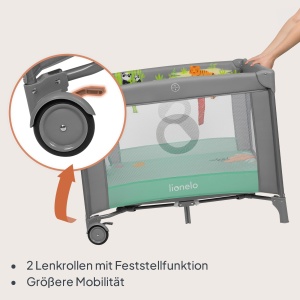 Lionelo Mille Plus 2-in-1 Patut pliabil si tarc de joaca 100x100 cm cu saltea T25 si roti cu frana - Img 6