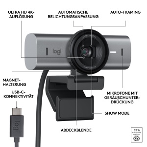 Logitech MX Brio Ultra HD 4K Webcam USB-C cu Microfoane Duale si Capac Protectie - Img 7