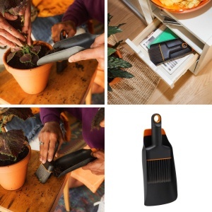 Lopata de plante Fiskars cu perie, 20.6 cm, negruorange, model 1071302 - Img 2