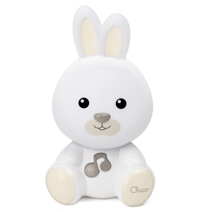 Lumina de noapte Chicco Bunny, lampa portabila pentru iepurasi cu muzica clasica si sunete linistitoare, doua moduri in evolutie, lumina de noapte portabila si lumina de orientare, 0 luni+, neutru