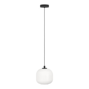 Lustra suspendata EGLO Mantunalle, metal negru si sticla alba, E27, 20 cm - Img 2