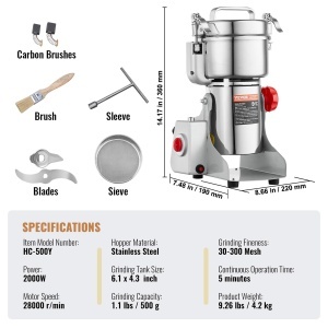 M Grinder Electrica VEVOR HC-500Y 500g 2000W din Otel Inoxidabil - Img 7