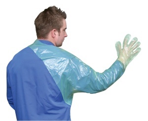 Manusi de unica folosinta Kerbl 15376 cu protectie pentru umeri, 120 cm, 50 bucati, verzi