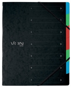 Mapa de organizare VON Leitz 5 buc A4 cu 6 compartimente, neagra, cu elastic - Img 1