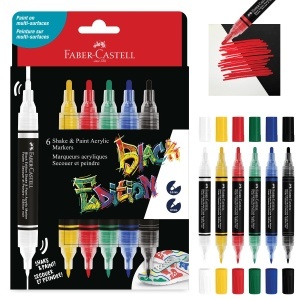 Marker acrilic Faber-Castell Shake Paint Black Edition, 6 culori, rezistent la apa