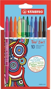 Marker si Fineliner STABILO Trio 2 in 1, 11 culori, varf 0,5 mm si 2,0 mm