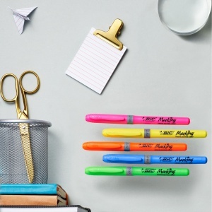 Marker text BIC Brite Liner Grip, 12 bucati, galben, cu grip ergonomic - Img 4