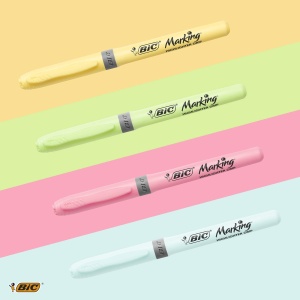 Marker Textil BIC Highlighter Grip Pastel, Set 4 Culori, Strichstarke 1.6mm - 3.3mm - Img 5