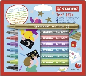 Markere metalice STABILO Trio DECO cu varf XL, 8 culori stralucitoare