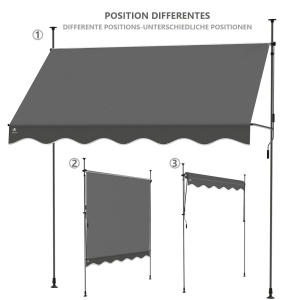 Markiza de balcon VOUNOT cu manivela, ajustabila, 250 cm, gri - Img 7
