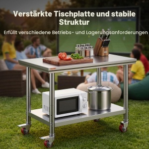 Masa de lucru din otel inoxidabil VEVOR 90 x 60 x 85 cm, 136 kg capacitate, cu 4 roti - Img 3