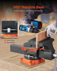 Masa de lucru VEVOR 203 mm, 360 rotire, din fonta ductila, cu functie de prindere pentru tevi - Img 5