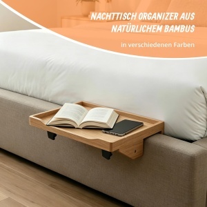 Masa de noptiera klemmbar Relaxdays, bambus, 9 x 36 x 25,5 cm, alba - Img 3