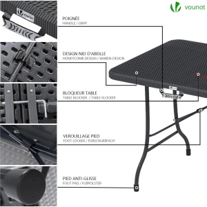 Masa plianta VOUNOT 180x75 cm, pentru gradina, terasa, camping, culoare neagra - Img 4