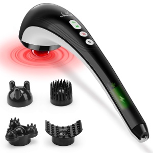 Masajier cu percutie Snailax, kabellos, cu functie de incalzire, 4 capete