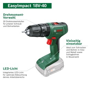 Masina de gaurit si insurubat Bosch EasyImpact 18V-40 2 acumulatori 20 Ah 18V cu percutie - Img 2