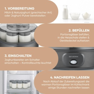 Masina de iaurt Severin JG 3510, 1L, 18W, inox negru, 7 borcane - Img 5