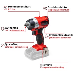 Masina de insurubat Einhell TE-CW 18 Li BL Solo 18V 215 Nm LED fara acumulator - Img 3