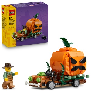 Masina de Jucarie Pickup LEGO 40822 cu Halloweenkurbis si Minifigurina Fermier
