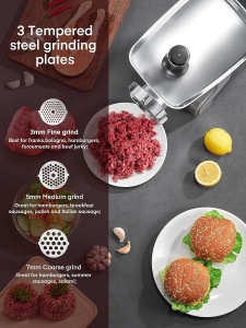 Masina de tocat carne 9 in 1 | 2100W | 3 discuri perforate | Functia inversa | Atasament pentru carnati | Accesoriu pentru biscuiti | O multime de accesorii | Carne de lup | Tocatoare | Masina electrica de carnati | Umplutura de carnati - Img 5
