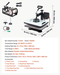 Masina de Transfer VEVOR 5-in-1 29x38cm 1000W - Img 7