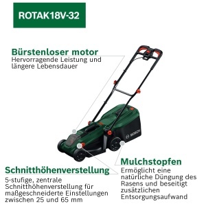 Masina de tuns iarba Bosch ROTAK18V-32, latime taiere 32 cm, inaltime taiere 25-65 mm - Img 3