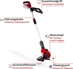 Masina de tuns iarba cu acumulator Einhell GE-CT 18 Li Solo Power X-Change (Li-Ion, 18V, 8500rpm, cap motor rotativ si rabatabil, Flowerguard, fara baterie si incarcator) - Img 3