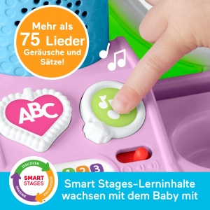 Masuta de machiaj interactiva Fisher-Price cu 4 accesorii, 75 melodii, multi-lingv - Img 3