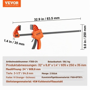 Menghina VEVOR F300-24, 609,6 mm, 136 kg, portocalie si neagra - Img 7