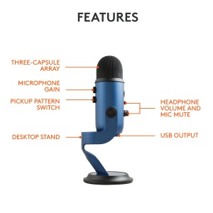 Microfon USB Logitech Blue Yeti Albastru Sunet Profesional - Img 6