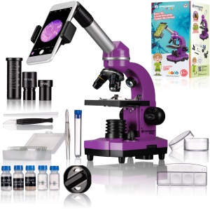 Mikroscop Bresser Junior BIOLUX SEL, violet, cu accesorii si zoom Barlow