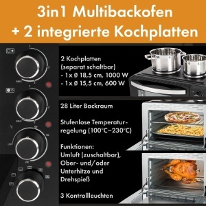 Mini cuptor electric Clatronic KK 3786, 28L, 3100W, cu 2 plite - Img 3