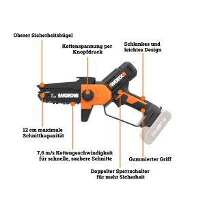 Mini ferastrau electric WORX WG326E.9, 20V, 12 cm, greutate 1.58 kg - Img 7