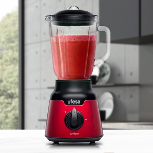 Mixer cu suport Ufesa BS4100 rosu chihlimbar, recipient din sticla 0.8L, functie de zdrobire a impulsului/ghetii, 2 viteze + puls, 4 lame din otel inoxidabil, 900 W, inchidere ermetica, fara BPA, inox rosu, exclusiv - Img 4