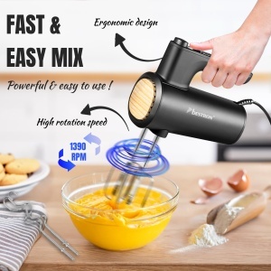 Mixer de mana Bestron AHMD100BW, 400W, 6 viteze, negrulemn - Img 3
