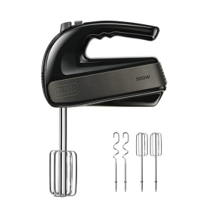 Mixer de mana BLACKDECKER 500W Negru si Inox 5 Viteze Turbo Accesorii Detasabile