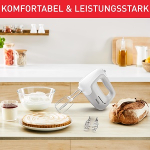 Mixer de mana Tefal Prep'Mix, 450 W, mixer de mana cu 5 viteze, 2 teluri si 2 carlige de aluat din otel inoxidabil, design ergonomic, accesorii sigure pentru masina de spalat vase, HT450B - Img 3