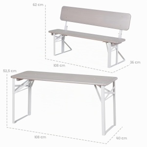 Mobilier de gradina pentru copii roba - Set 3 piese - 2 banci cu spatar si masa - Gri - Img 9