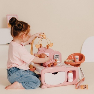 Mobilier pentru papusi Smoby Baby Nurse Cocoon 3-in-1 cu 16 accesorii, pentru papusi de pana la 42 cm - Img 5