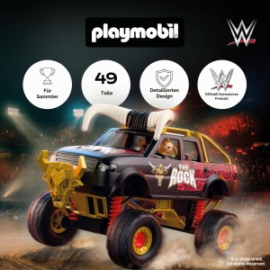 Monster Truck PLAYMOBIL WWE The Rock cu Federare, Hornuri si Figurina - Img 2