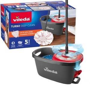 Mop cu aburi Vileda Turbo 3in1, Telescop, Eimer cu Pedala, Microfibre