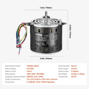 Motor electric VEVOR YDK160-4G02 15 CP 220V 3 viteze cu condensator inclus - Img 8