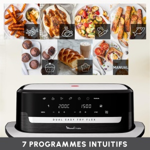Moulinex Dual Easy Fry Flex friteuza cu aer cu separator FlexCook capacitate 9 l pentru pana la 8 persoane 7 programe prestabilite negru EZ9228F0 - Img 8