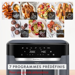 Moulinex Dual Easy Fry XXL, friteuza dubla cu aer, 6-10 persoane, cos mare de pana la 3 kg, 7 programe prestabilite, EZ942BF0 - Img 4