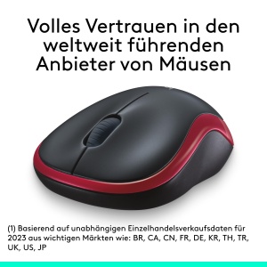 Mouse fara fir Logitech M185, 2.4 GHz cu receptor Nano USB, durata de viata a bateriei de 12 luni, urmarire optica de 1000 DPI, pentru stangaci si dreptaci, compatibil cu PC, Mac, laptop - rosu - Img 3