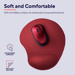 Mouse Pad Ergonomic Trust Bigfoot cu Gel Pad 236 x 205 mm, Suport pentru incheietura mainii Softgel, Suprafata din microfibra, Mouse pad cu suport pentru maini, Partea inferioara antiderapanta - Rosu - Img 3